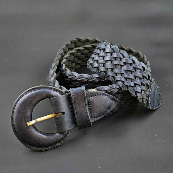 Vintage Black Genuine Leather Woven Belt 39" - Picture 1 of 2